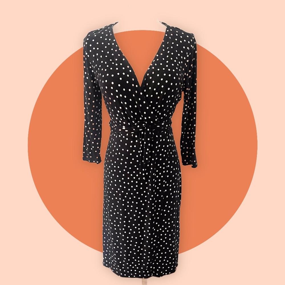 A New Day Black and White Polka Dot Wrap Dress